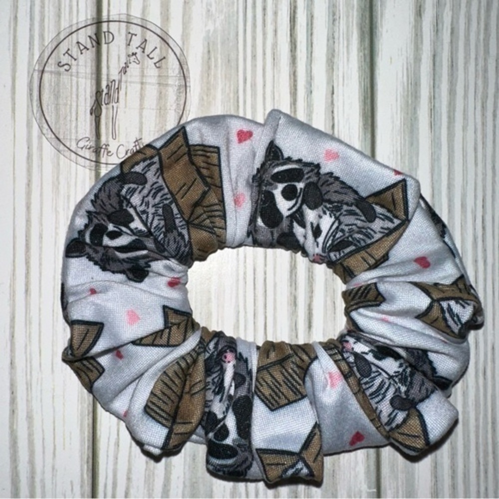 $7ea or 3/$15 Raccoon & Opossum trash panda Hair Scrunchie new